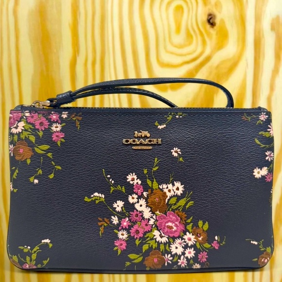 Coach NAVY BLUE Floral Wristlet - Picture 1 of 5